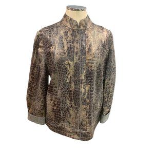 Large Chico's Women's Reversible Full Zip Jacket Print Gray Pockets